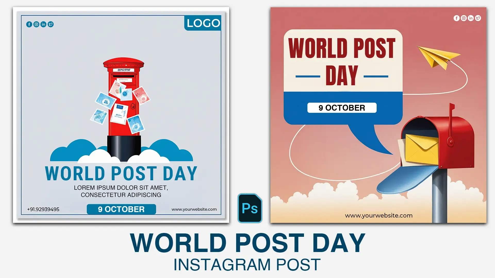 World Post Day Instagram Post Design with Paper Plane and Mailbox